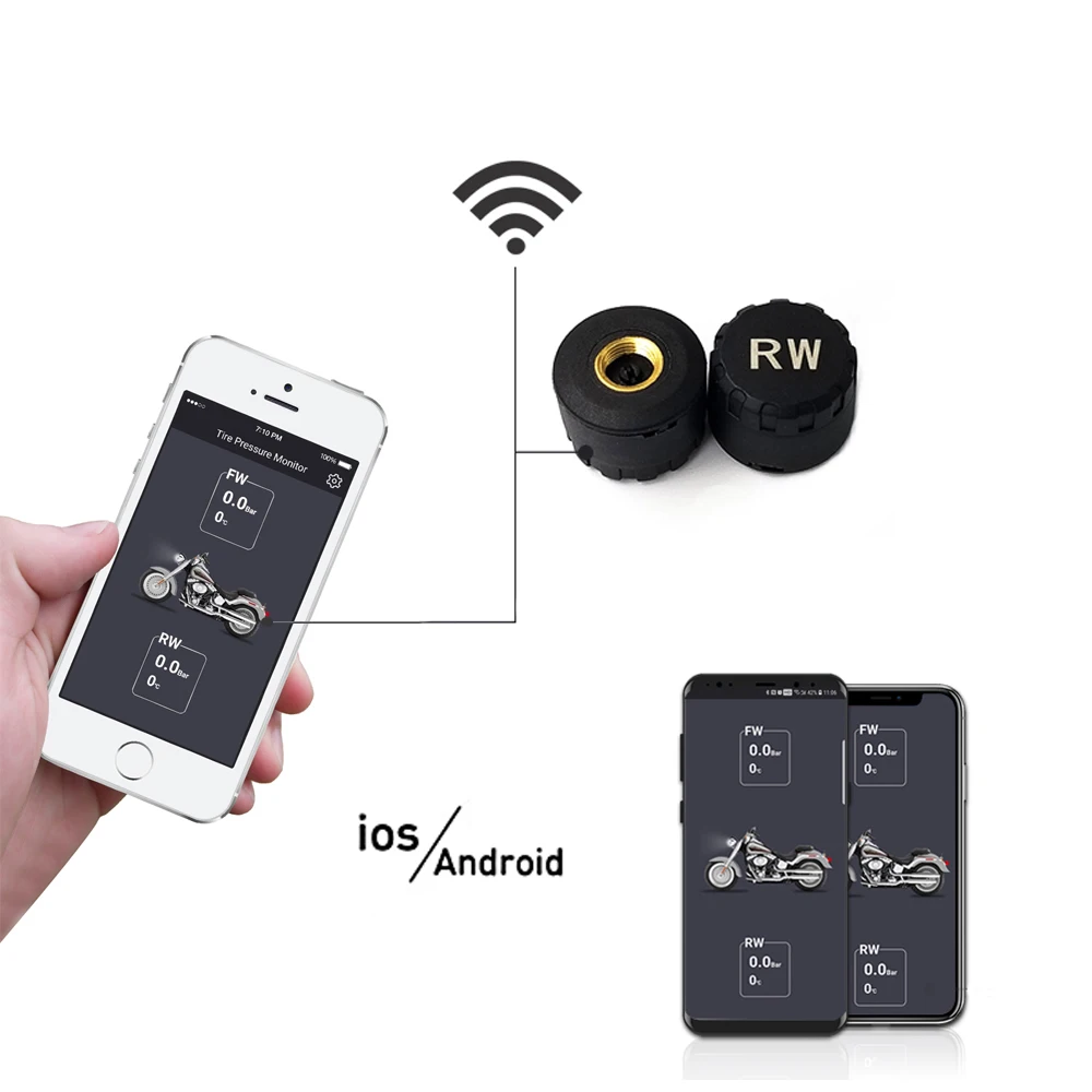 Type : 2 sensors Tpms Système de Surveillance de la Pression des pneus Bluetooth 5.0 iOS Auto Alarme Voiture Automobile réel Moto pneus capteurs de Pression Alarme de Pression des pneus 