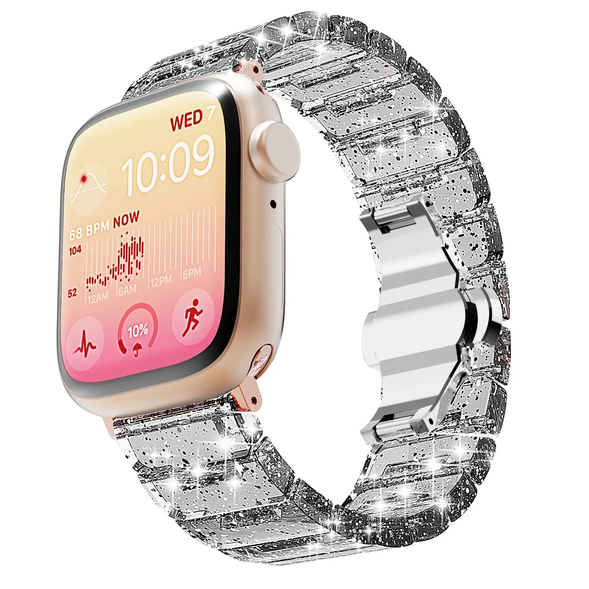 Glitter Band 46mm/42/44/49/45mm Silicone Butterfly Buckle Watch Strap for Apple Watch Series S10