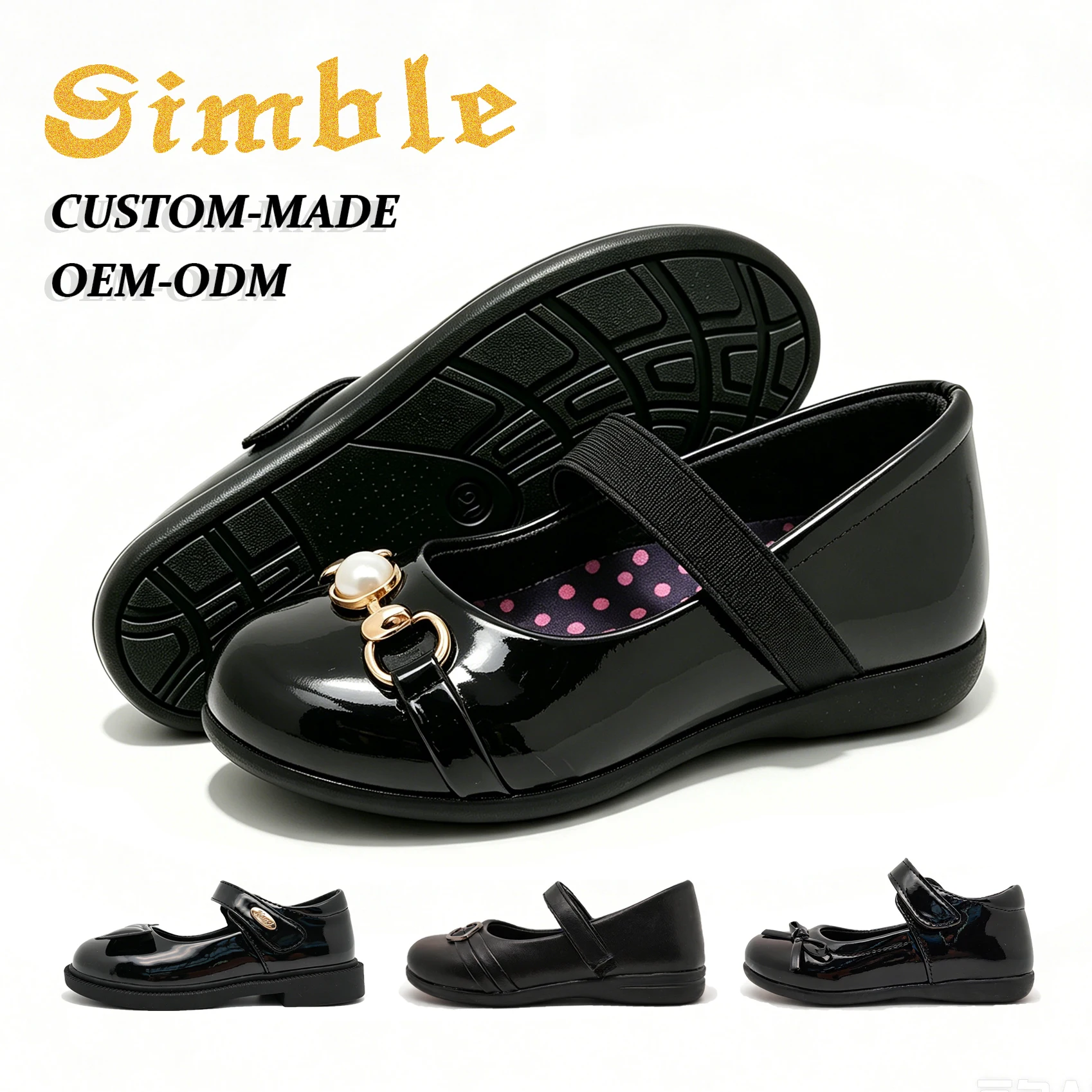 All Kinds of Custom Girls Black Leather Shoes Outdoor Campus Comfort Elastic Band Kids School Shoes