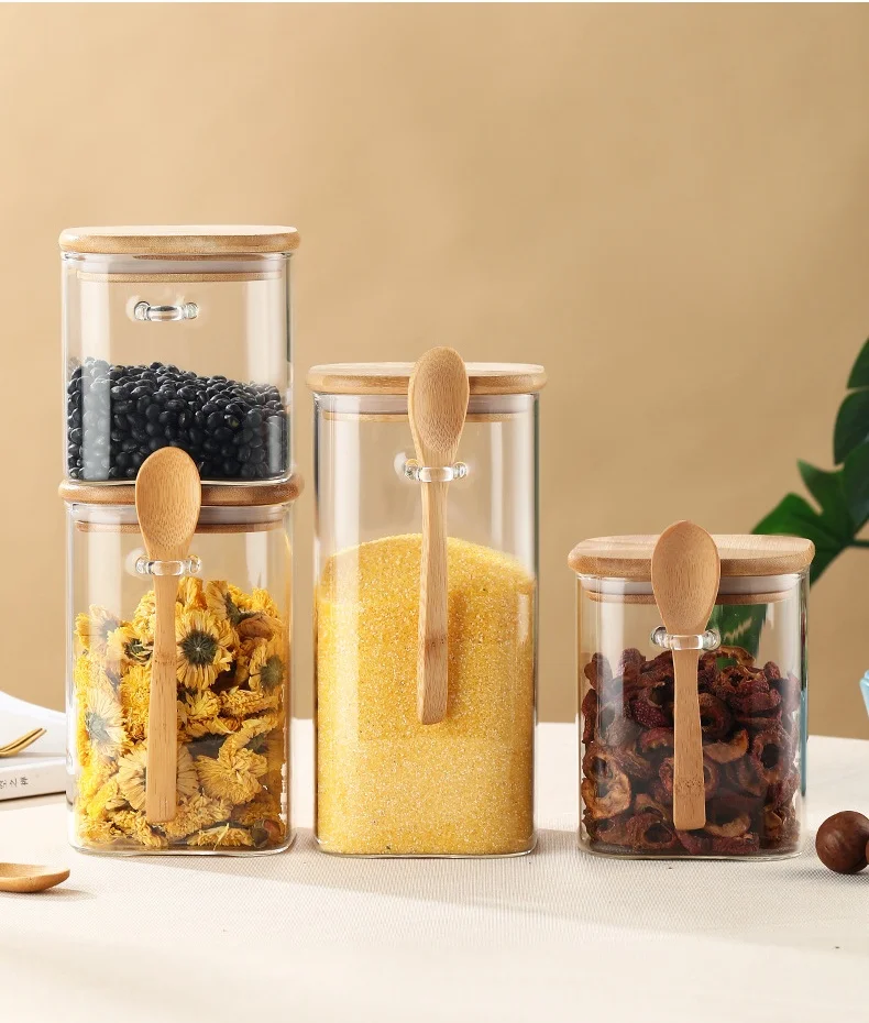 Glass Jar Borosilicate Airtight Clear Square Glass Jar With Bamboo Lid ...
