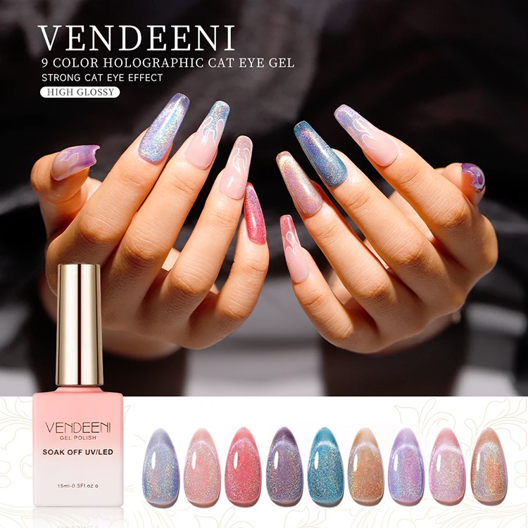 Vendeeni Rainbow Holographic Cat Eye Gel Soak Off Nail Gel Polish