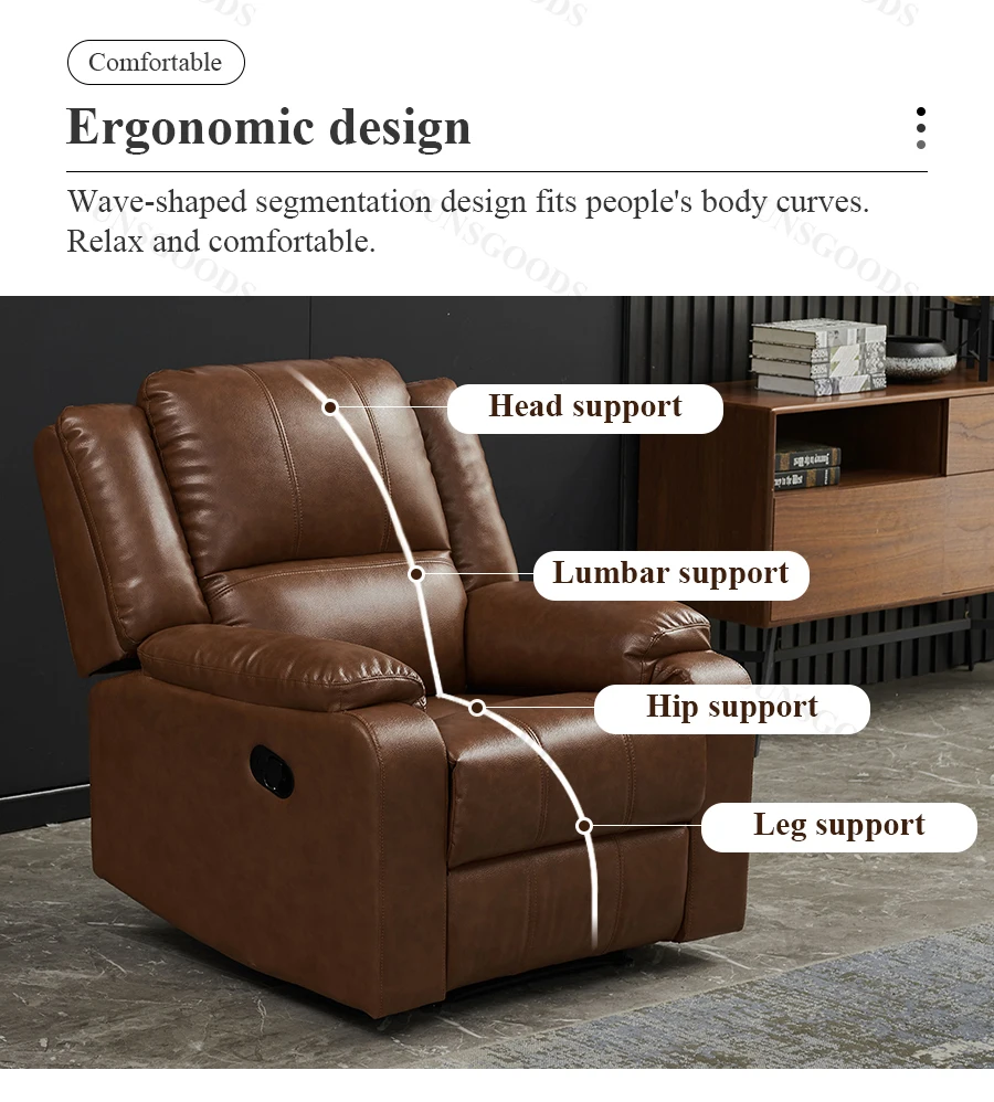 Custom Brown Leather Electric Recliner Sofa,Brown Leather Power