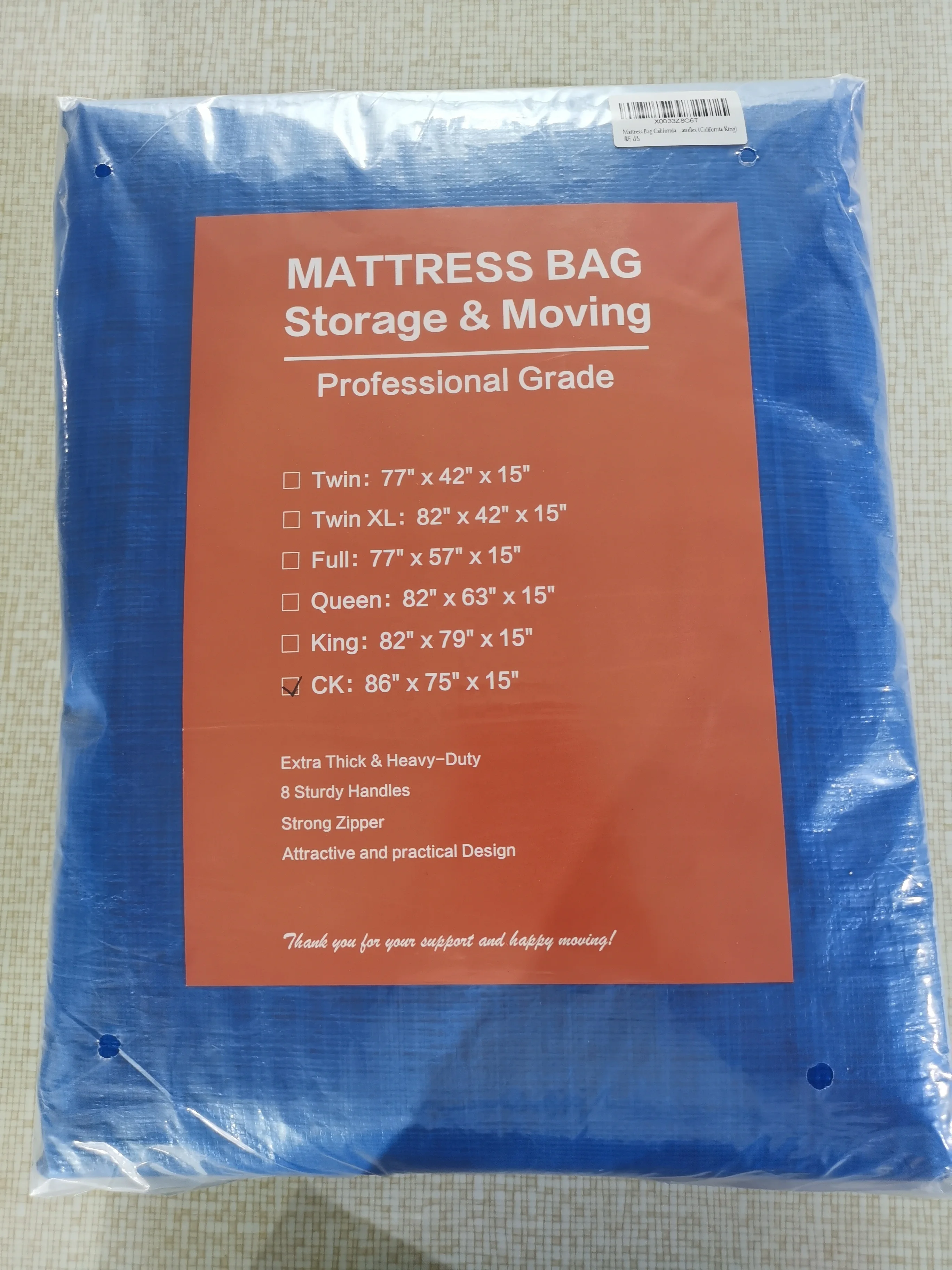 Customized Full Xl Size Heavy Duty Tarp Reusable Mattress Storage Bag Easy Carrier Mattress