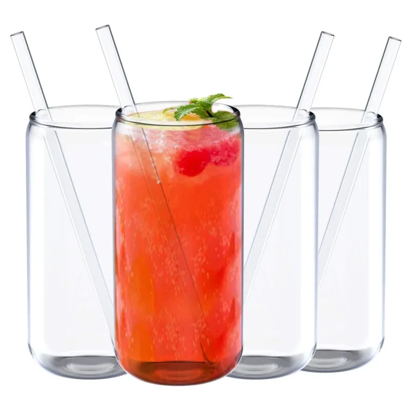 JoyJolt Drinking Glass Cups Set Of 6 - 16oz Beer Can