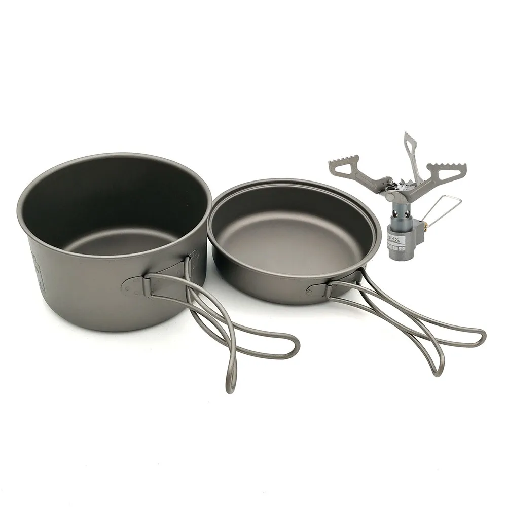 Camping Cookware Set Titanium Pot And Fry Pan Set With Lid And Foldable  Handles For Outdoor Camping Hiking Backpacking Picnic