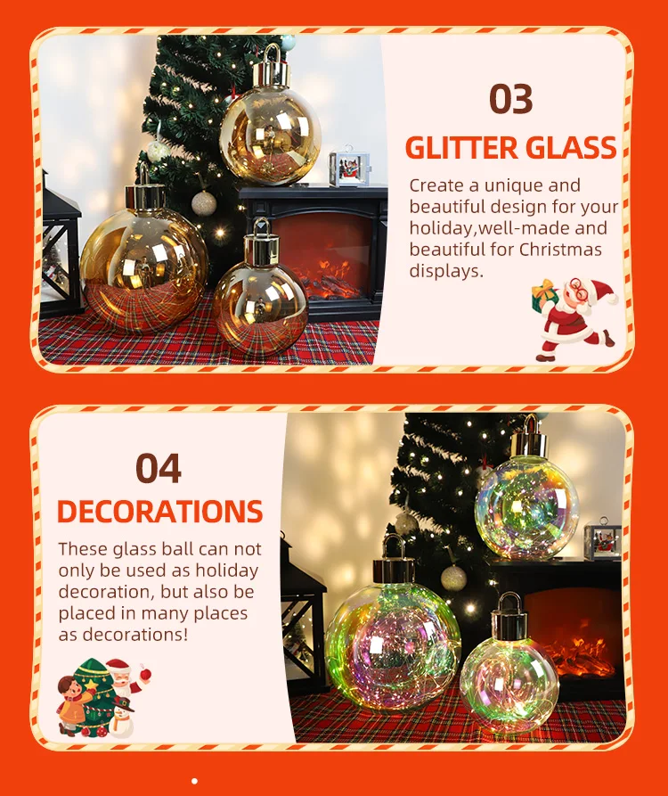 Large 100/130/150/200/250/300mm xmas glass made decoration led light christmas glass ornament ball christmas decorating ornament details