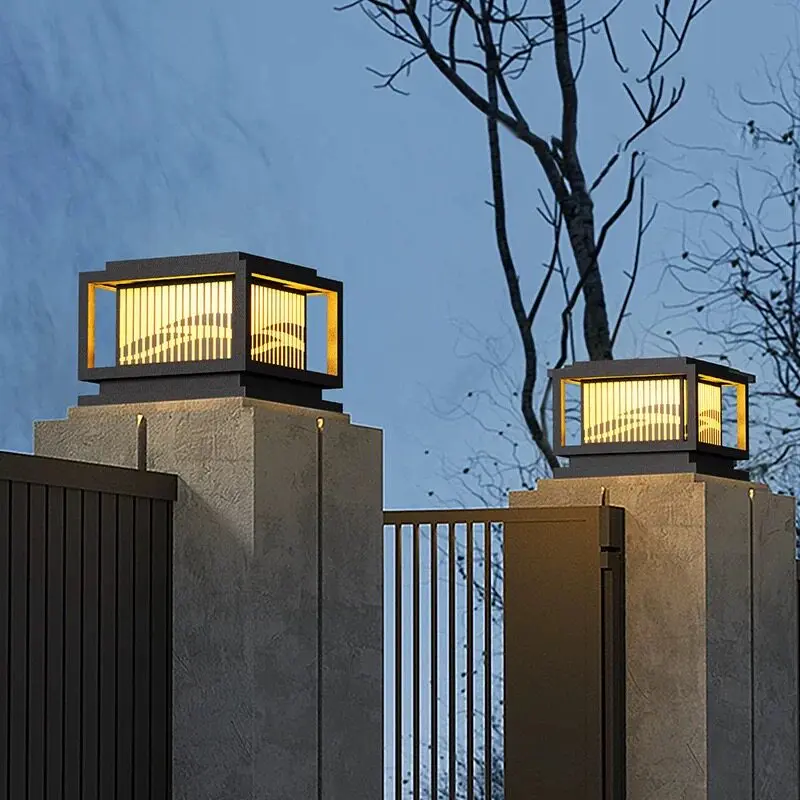 New Chinese Style Solar Powered IP65 Rated Thickened Aluminum Pillar Light for Villa Courtyard & Fence Outdoor Waterproof Use