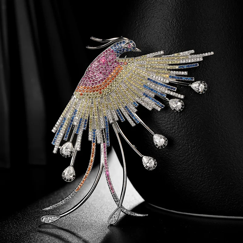 XILIANGFEIZI Luxury Fine Jewelry Fashion Design Shiny Colorful Full Zircon  Diamond Phoenix Brooches