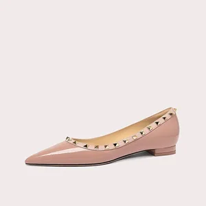 Women's Summer Flat Shoes Nude Rivet Design Low Mouth Slip-On Solid Light Comfortable Breathable Flat Heel US Size 6-10