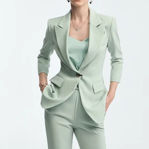Customizable Light Green Nine-Inch Business Casual Women's Office Suit 2-Piece Pants & Blazers Set
