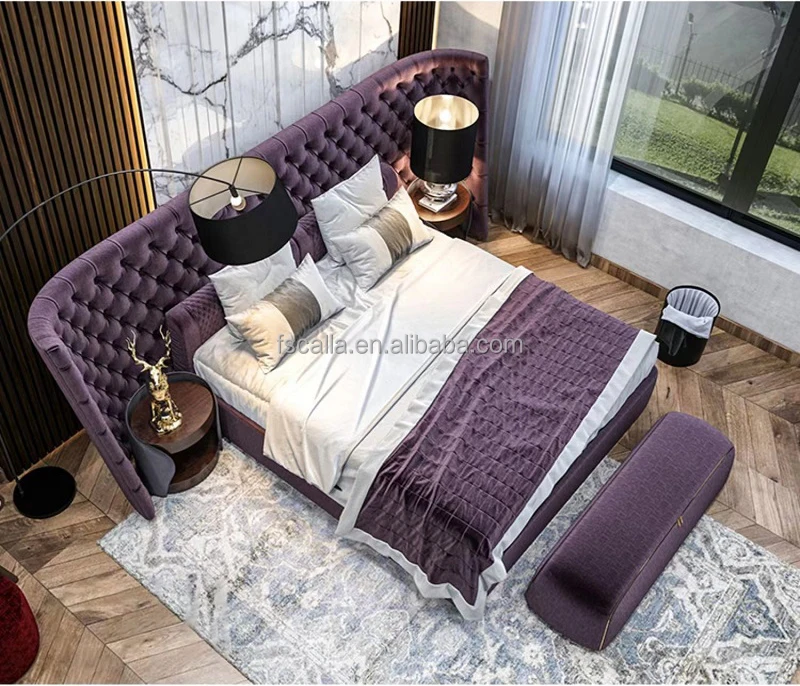 Luxury Leather Tufted High Headboard Upholstered Double Queen Bed For