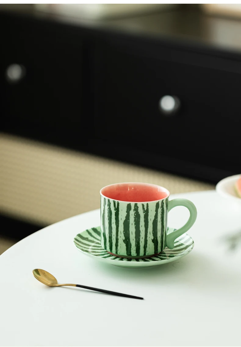 Modern Style Large Ceramic Coffee Cup with Saucer Watermelon-Themed Espresso Breakfast or Milk Tea Cup Stylish Drinkware