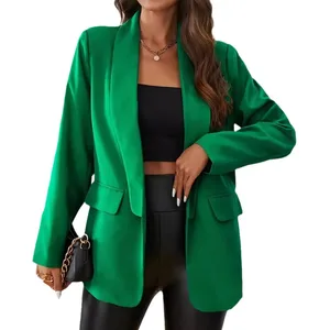 Hot Sale Solid Color Lapel Mini Suit Coat Front Pocket Long Jacket Fashion Women's Blazers