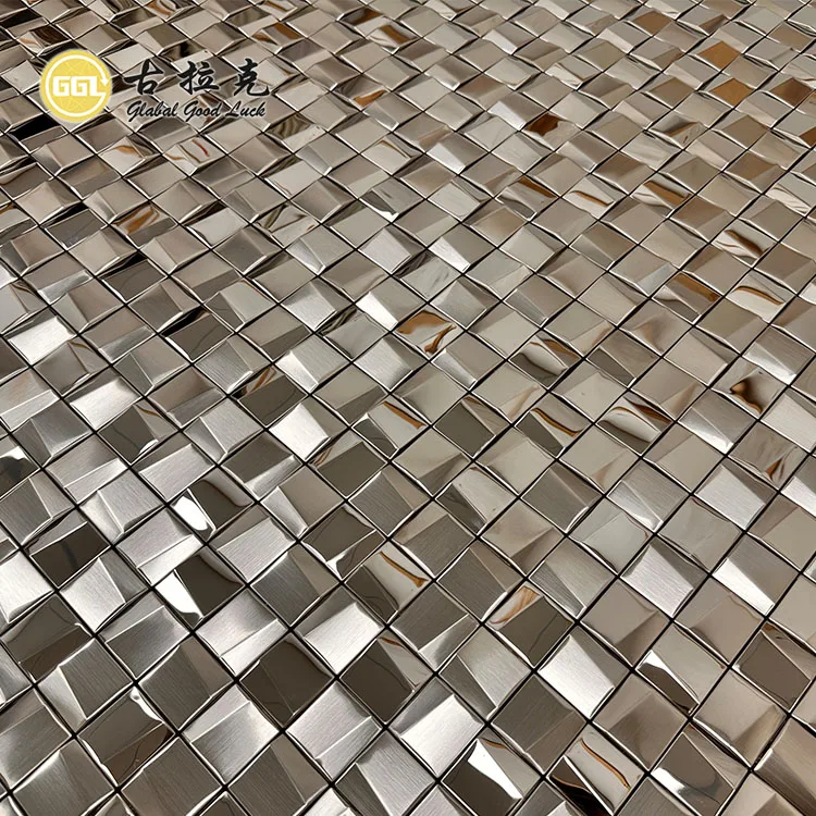 Sliver Metal Mosaic Tile 3D Stainless Steel Mosaic Backsplash Square Metal Mosaic Tile