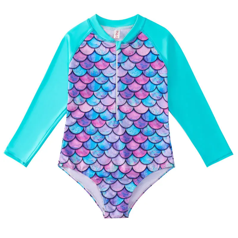 kids girl custom made sublimation rash guard Zipper polyester UV 50+ Bathing Suits one-piece swimsuit factory