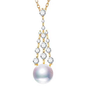Women's 10mm Zircon Pendant Necklace Gold Plated AAAAA Grade Natural Freshwater Pearl Trendy Wholesale Hot Selling Jewelry