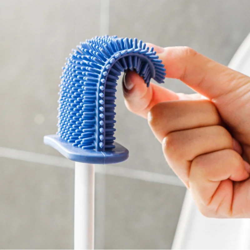 Wall Hanging TPR Toilet Brush With Holder Set Silicone Bristles Bathroom Urinal Cleaning WC