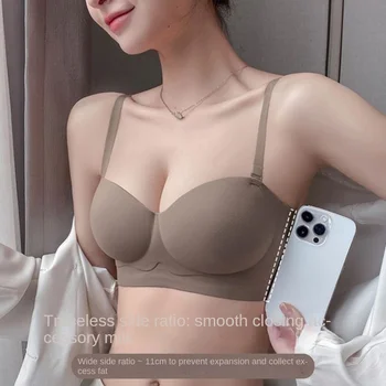 Women's Summer Wire-Free Push-Up Solid Half Cup Strapless Bra Small Large Sizes-Traceless Exterior Expanded Chest Underwear