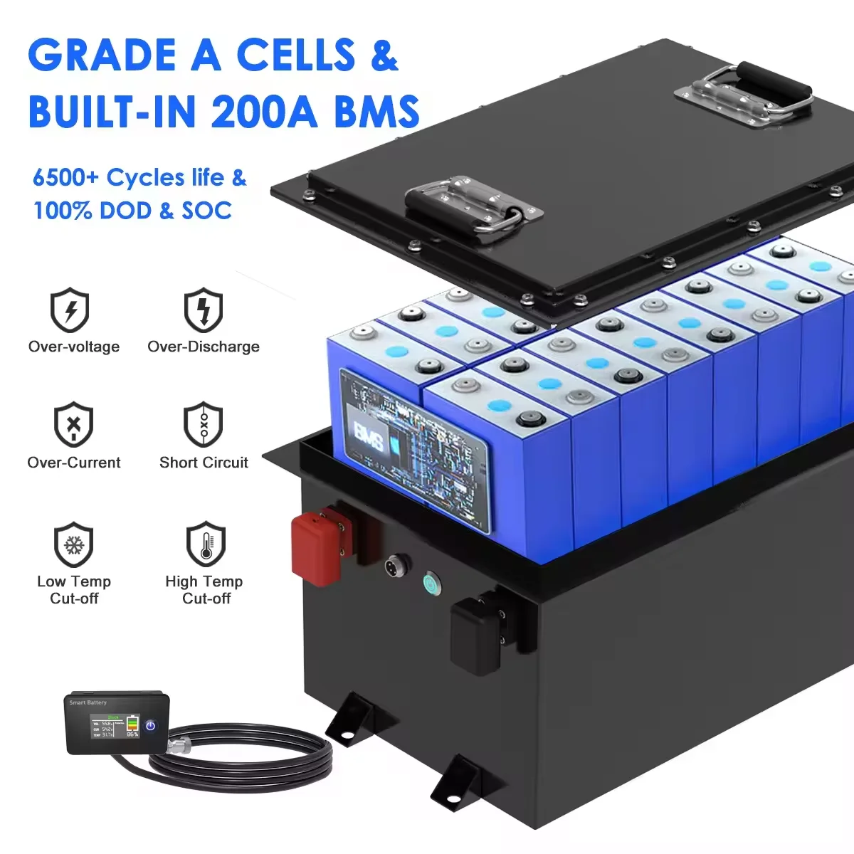 Custom Lifepo4 Lithium Ion Battery Pack 72V 105Ah with Smart BMS for Electric Golf Carts