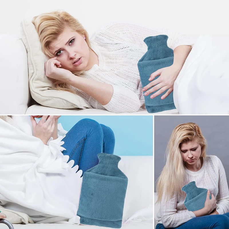 customized hot water bag fur cover 2l portable silicone rubber hot water bottle with cover