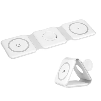 3-in-1 Foldable Magnetic Wireless Charging Stand 15W Fast Portable for Qi Charger 9V/2A Type-C Compatible for Apple for Samsung