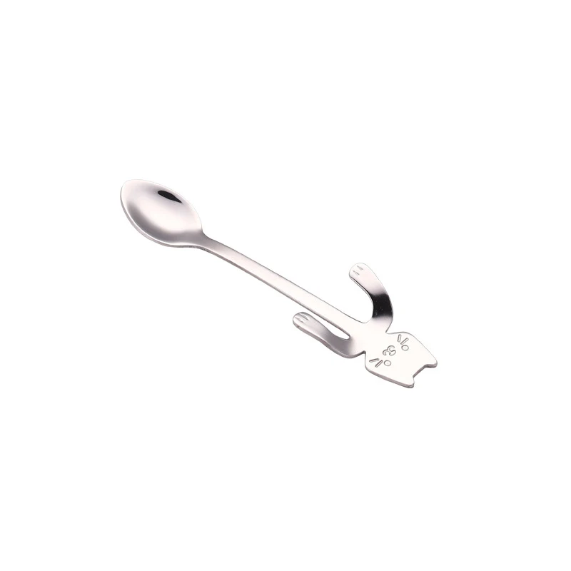 Cartoon Silver Cat Stainless Steel Tea Coffee Spoon Ice Cream Cutlery Tableware 