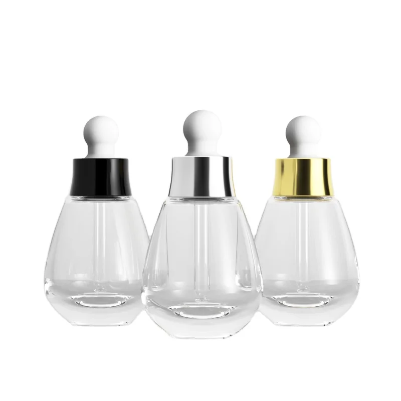 New Design Luxury 30ml Cosmetic Container Customized Logo Fancy Dropper Bottle Glass Essential Oil Bottle with Dropper