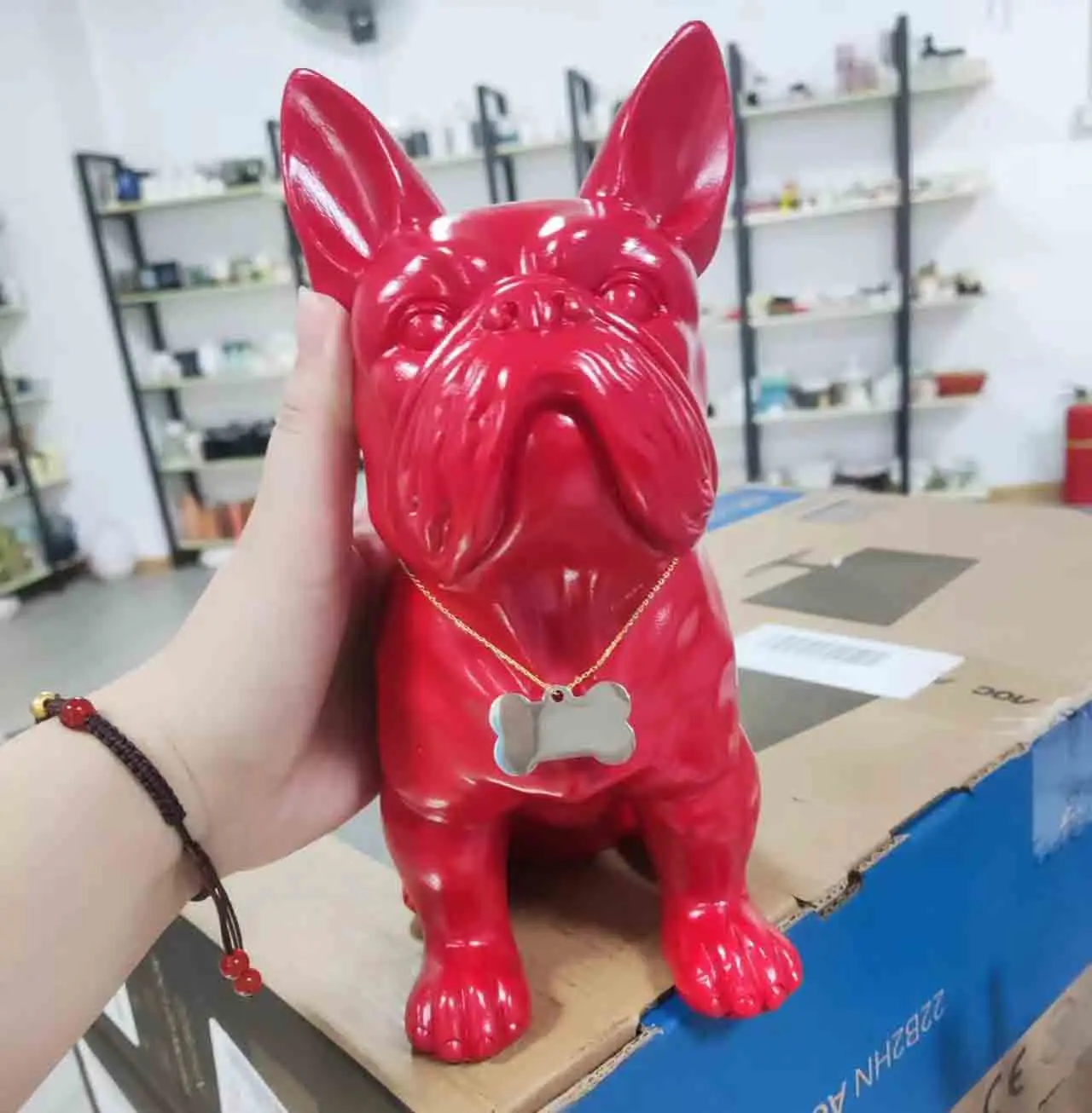 Black Resin French Bulldog Figurine Modern Polyresin Outdoor