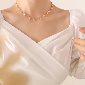 New Design 18k Gold Plated Irregular Small Freshwater Pearl Chain Necklace Pearl Tassel Choker Necklace