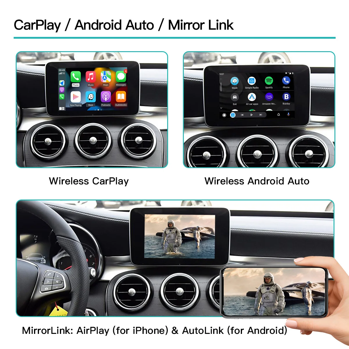 Autoabc CarPlay Wireless per Mercedes Benz Classe C W205 GLC 2015-2018 con Android Auto, Compatibile con Mercedes NTG4.5/5.0 Autoabc CarPlay Wireless per Mercedes Benz Classe C W205 GLC 2015-2018 con Android Auto, Compatibile con Mercedes NTG4.5/5.0