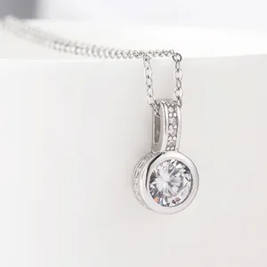POLIVA 3A Cubic Zirconia 925 Sterling Silver Pendants Rhodium Plated Diamond Bezel Setting Simple Fashion Pendant