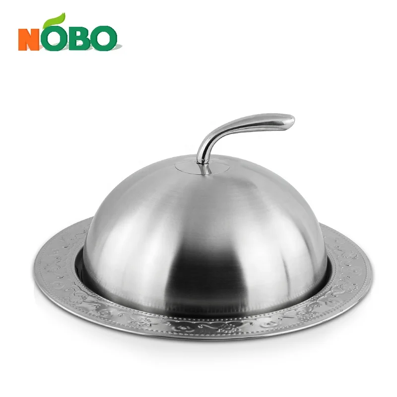 Stainless Steel Cloche Food Cover Dome Plate Restaurant Serving Dish Bell  Jar