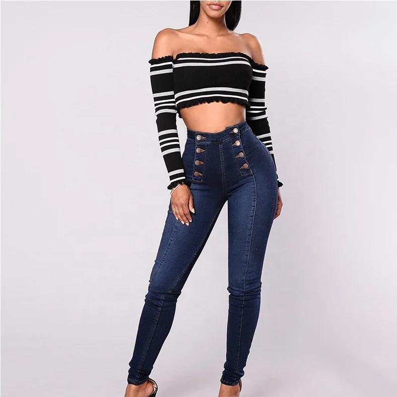 high waisted double breasted jeans