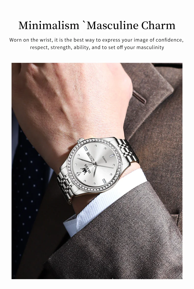 OLEVS 3625 Couple Women and Men Watches Fashionable Style Stainless Steel Material Luminous Hands Simple Dial Design Wrist Watch