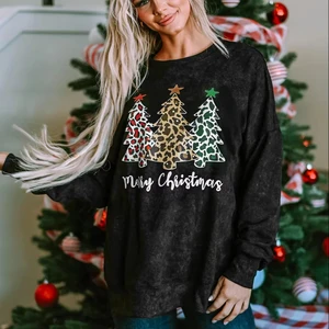 LYG Wholesale Bestselling Custom Casual Christmas Tree Sequin Embroidery Pattern Knitted Long Sleeve Crew Neck for Winter