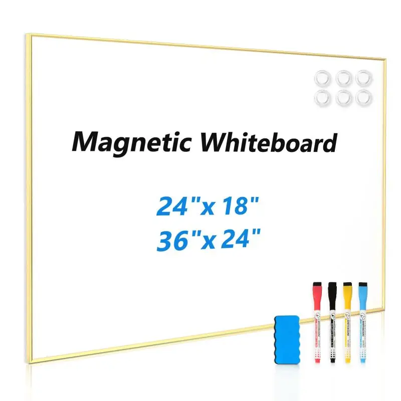 Подвесная магнитная доска Золотая алюминиевая рама сухое стирание белая для стены