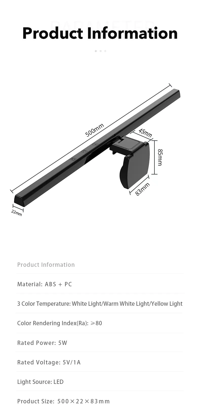 3 Color Temperature Stepless Dimming Screenbar Light Desk Lamp Computer Laptop Led USB Screen Bar Hanging Light Lamp