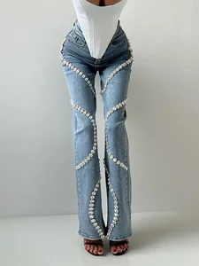Fashionable and Stylish Women's Jeans 2026 Autumn New Arrival Trendy Circular Rhinestone-Designed Straight-Leg Trousers
