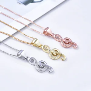 New Arrivals 925 Sterling Silver Pendants 3A Cubic Zirconia Music Note Symbol Rose Pendant Gold
