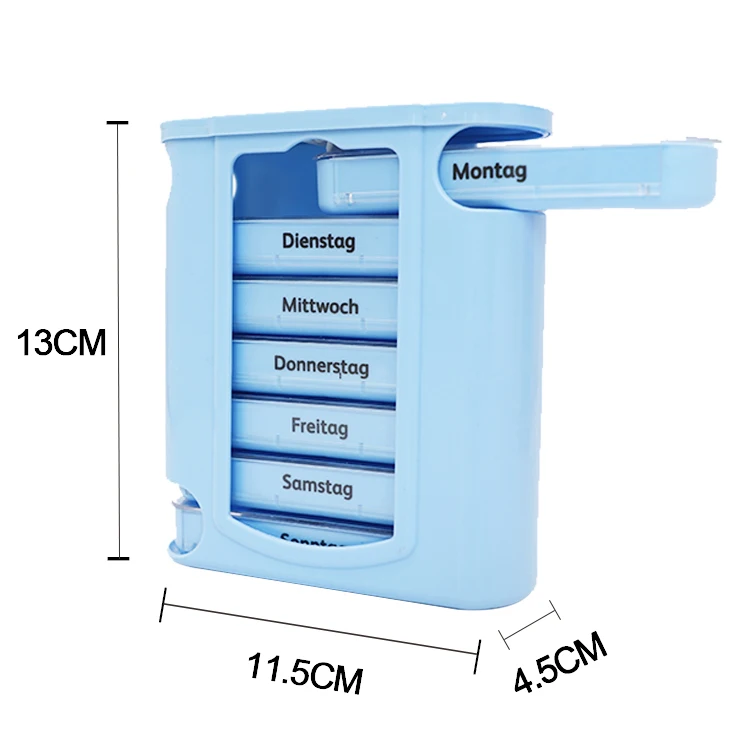 Прямоугольный пластиковый органайзер для таблеток с защитой от царапин домашний Еженедельный переносные отделения синими витаминами ежемесячная коробка