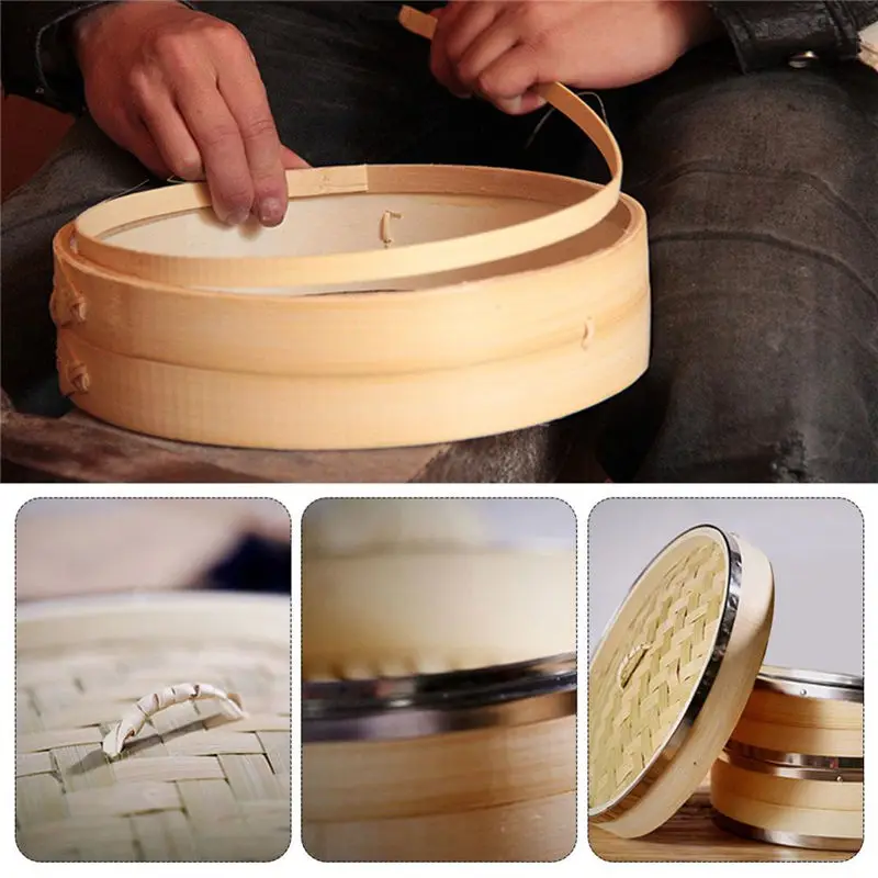 Bambus Eco-Friendly 2-Layer Bamboo Baozi Steamer Square Shape Nature Dimsum Chinese Foods for Breakfast Shop Wooden Baozi