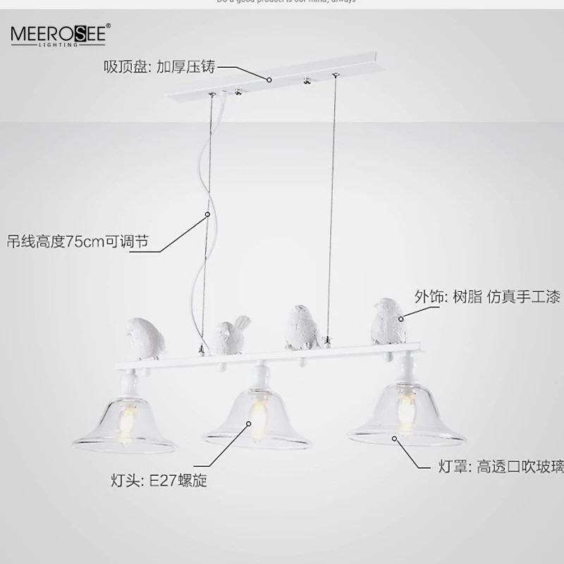 Meerosee Cheap Price Pendant lamp with Resin Birds Suspension Lighs for Dinning Table Kitchen Bar MD86785