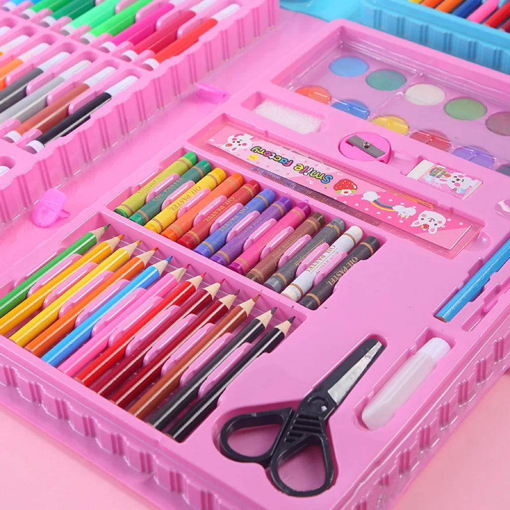 86 Pieces Colouring and Paint Set in Wooden Storage Case, Drawing