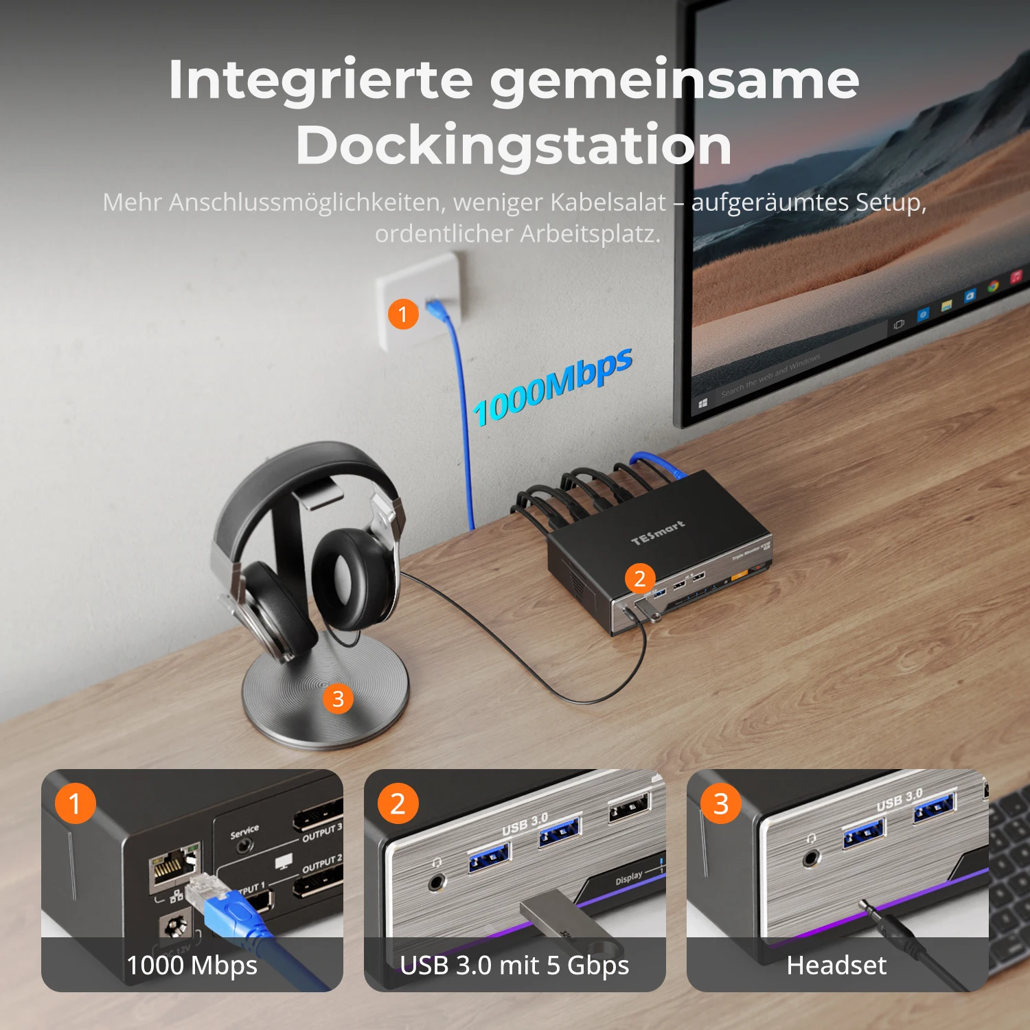 TESmart DP 1.4 Triple 8K@60Hz KVM-Switch-Gaming-Dock für 2 PCs und 3 Monitore, mit EDID, G-Sync und FreeSync_voghion.com