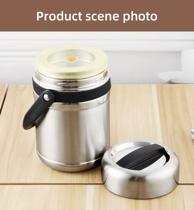 Stainless Steel Vacuum Insulated Food Jar Long Time Insulation Portable Pot Thermos  Container 1.8l Large Capacity With 2 Food Trays