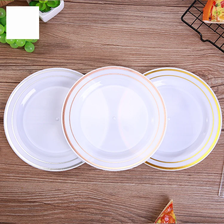 High Quality Eco Friendly White Gold Rim Dinnerware Set Disposable