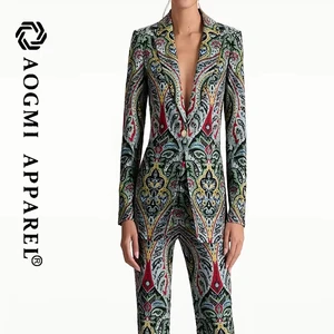 High-End Custom Fashion Ladies Wool/Silk 3D Embroidery Anti-Wrinkle Long Sleeve Floral Printing Niche Design Unique Style Blazer