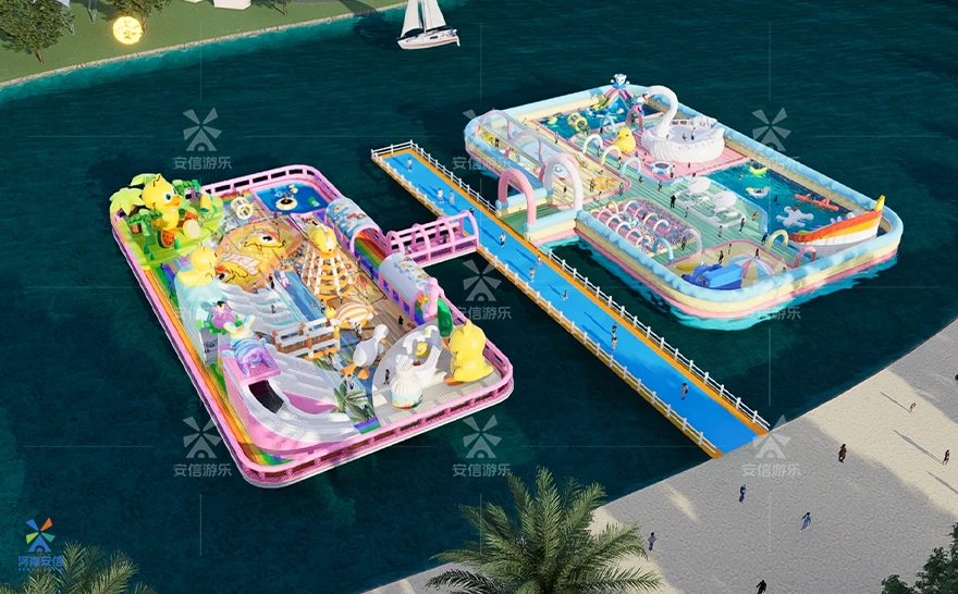 Carnival Ducks and Swans Theme Castle Themed Inflatable Floating Jumping House Big Inflatable Water Park Equipment Price