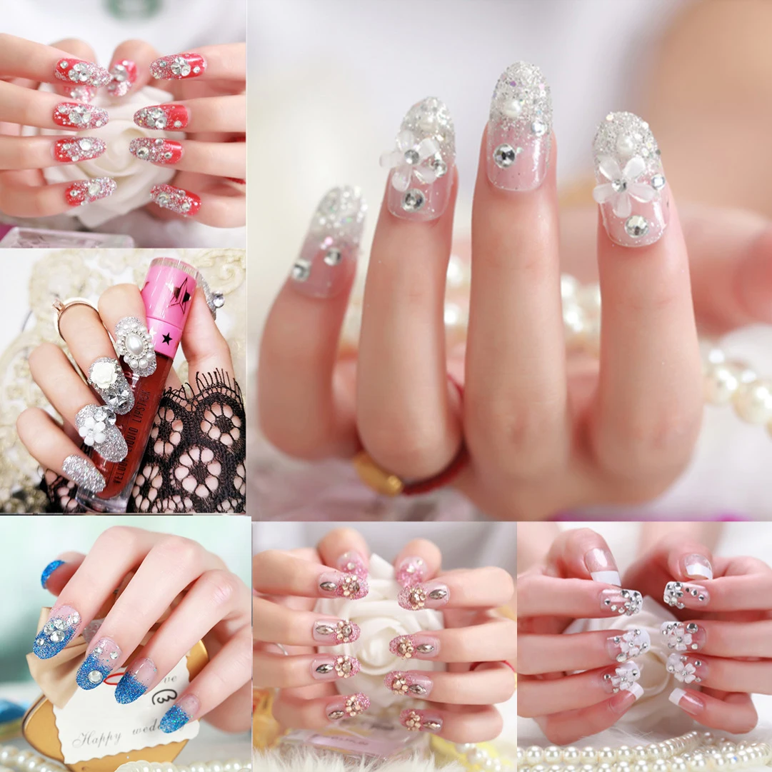 Fashionable Unique Design Long Artificial Fake Nails White Decorated Artificial Fake Nails