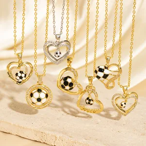 MW Women's Fashionable Sporty 18K Gold-Plated Stainless Steel Hollow Heart Soccer Necklace